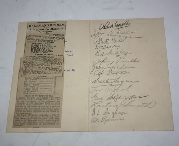 1929 Ryder Cup Teams Signed Menu - Including Two Unpublished Team Photos - SCARCE!