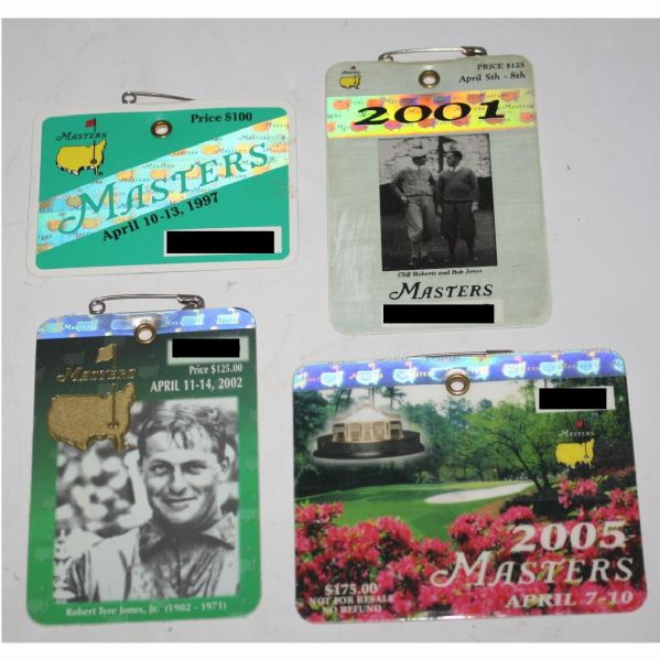 Lot of Tiger Woods' Masters Victory Years Badges- 1997, 2001, 2002, and 2005