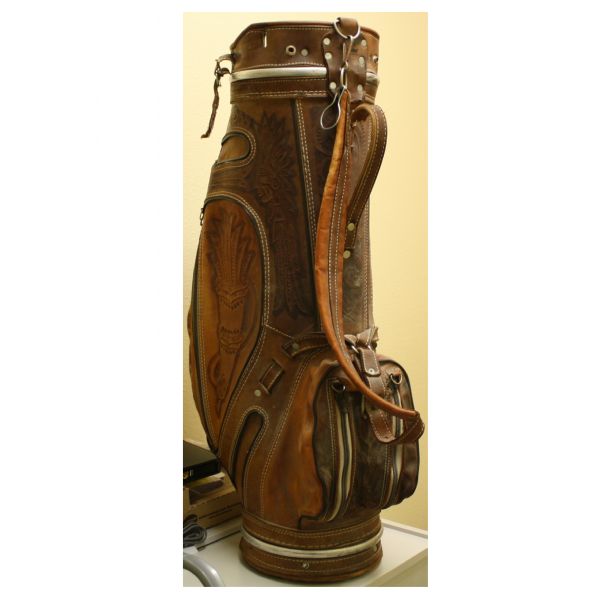 Genuine Leather Hand Tooled Aztec Mayan Indian Art Golf Bag