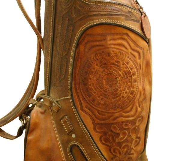 Genuine Leather Hand Tooled Aztec Mayan Indian Art Golf Bag