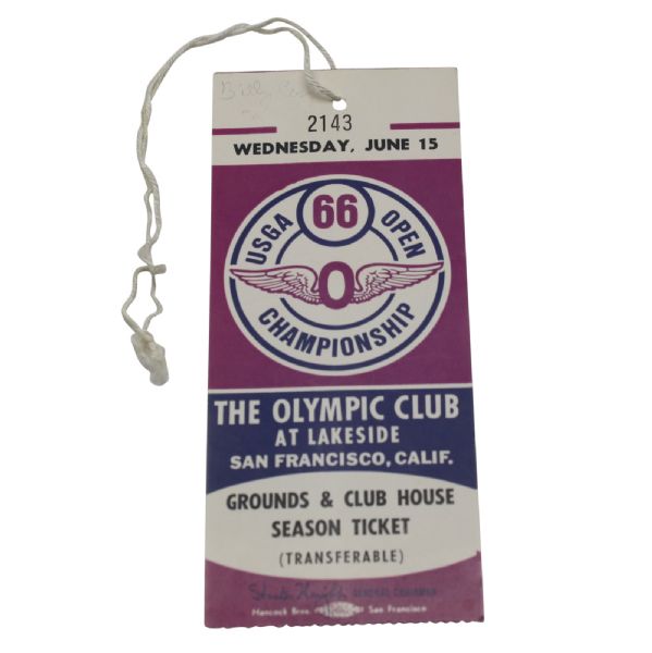 1966 US Open Practice Round Full Near Mint Ticket - Olympic Club