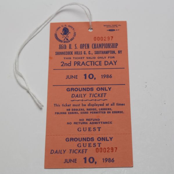 1986 US Open Full Practice Round Ticket - Shinnecock