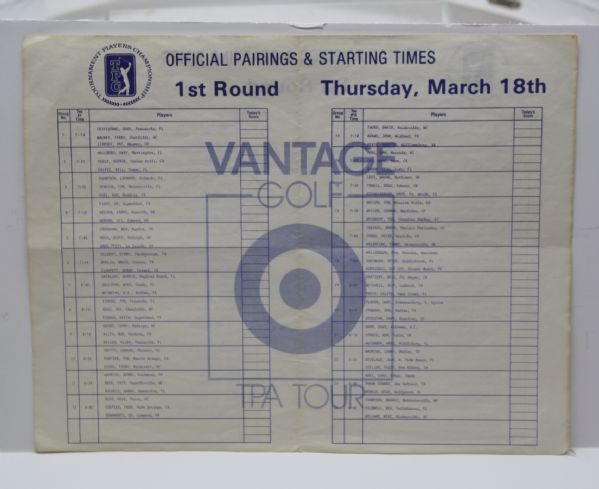 1982 The Players Championship 1st Round Pairings Sheet - TPC
