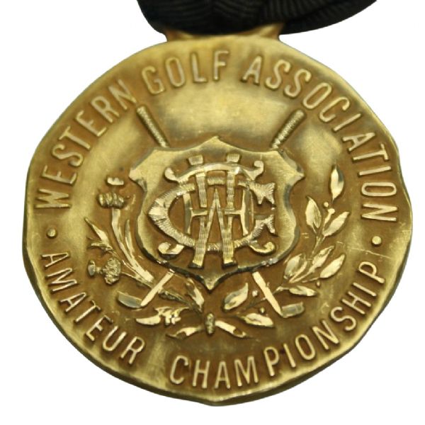 Frank Stranahan's 1952 Western Golf Amateur Championship 14 K Medal with Ribbon