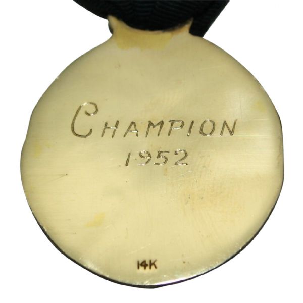 Frank Stranahan's 1952 Western Golf Amateur Championship 14 K Medal with Ribbon