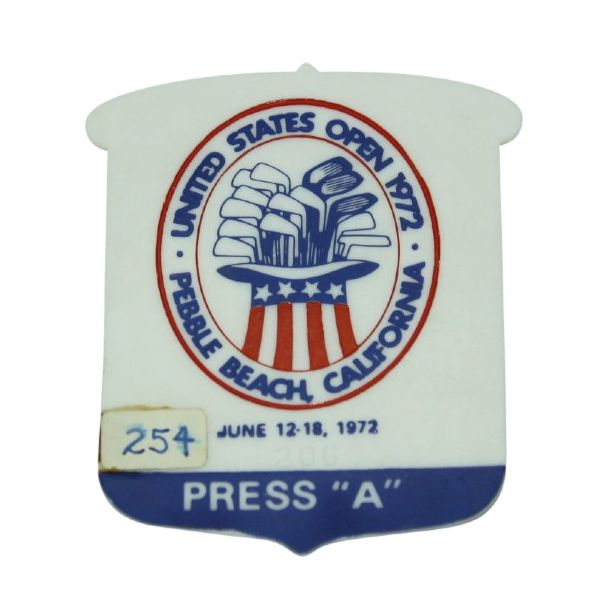 1972 US Open Press Badge - Jack Nicklaus Wins @ Pebble Beach