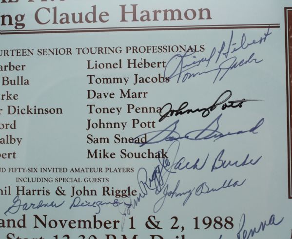 Signed By Seldom Seen 1948 Masters Champ CLAUDE HARMON-Tournament Poster 
