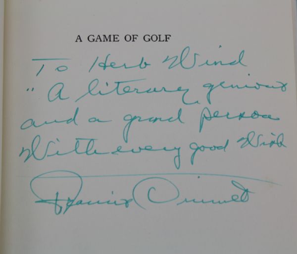 Francis Ouimet Signed 'A Game of Golf' Book - Inscribed by Ouimet to Herb Wind JSA COA