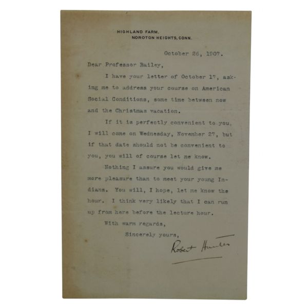 Robert Hunter 1907 Type Letter Signed-Architect, Author The Links