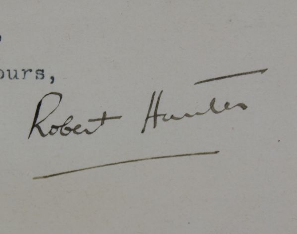 Robert Hunter 1907 Type Letter Signed-Architect, Author The Links