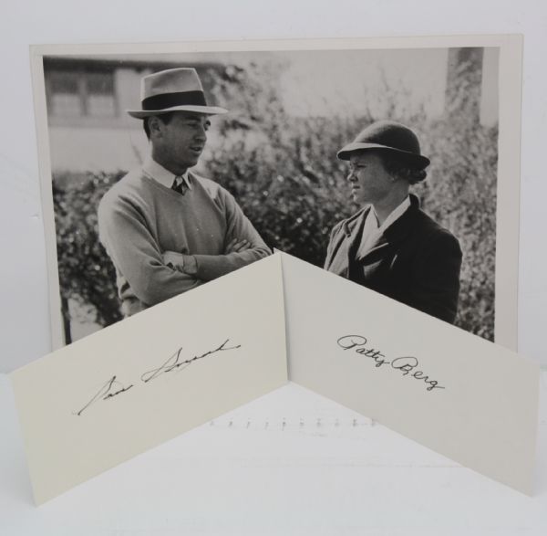 Sam Snead and Patty Berg Signed 3x5 Cards w/1939 Vintage Pinehurst WirePhoto 