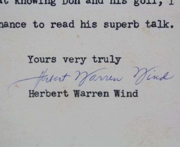 Hall of Fame Writer Herbert Warren Wind Typed Letter Signed-His Phrase Amen Corner