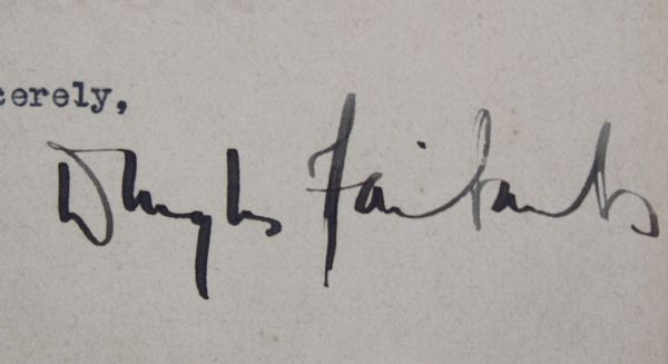 Don Moe Related Items W/ Autographs Douglas Fairbanks Sr letter, Philip Sassoon Card