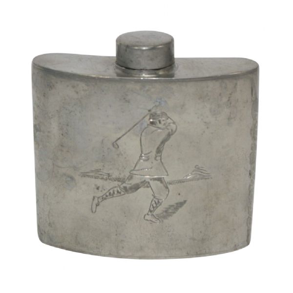 Pewter Flask with Swinging Golfer Etching