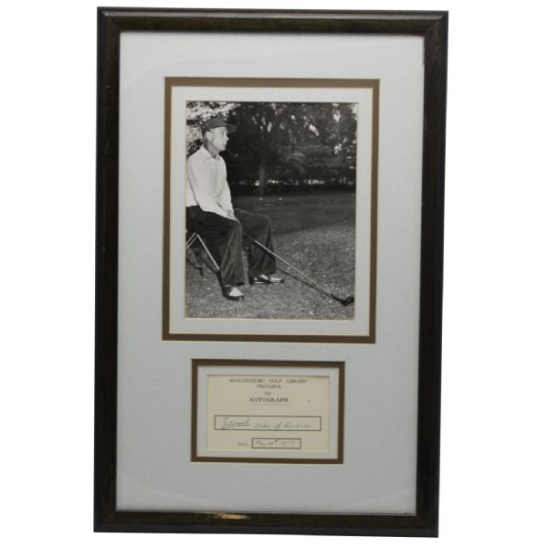 Edward 'Duke of Windsor' Signed & Dated Card W/U.P.I. Golf Wire Photo- Deluxe Framed
