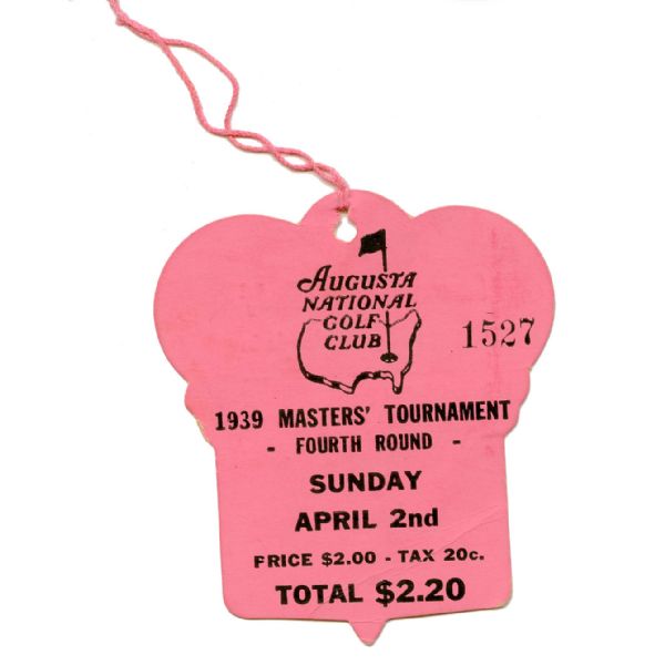 1939 Masters Sunday Final Round Ticket #1527-Seldom Seen Ticket Adverse Weather!