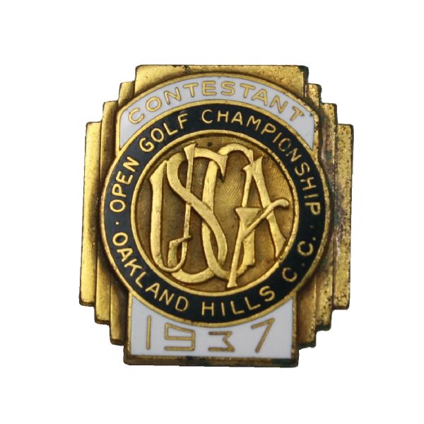 1937 US Open Championship Contestant Pin-Oakland Hills C.C.-Ralph Guldahl Champ!