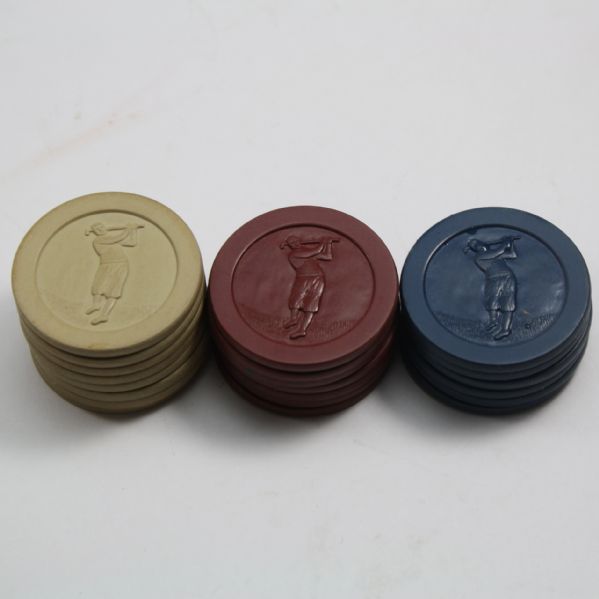 Vintage Clay Golf Gaming Poker Chips with Playing Cards in Wood Box