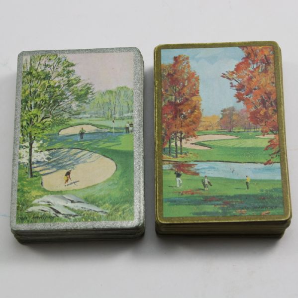 Vintage Clay Golf Gaming Poker Chips with Playing Cards in Wood Box