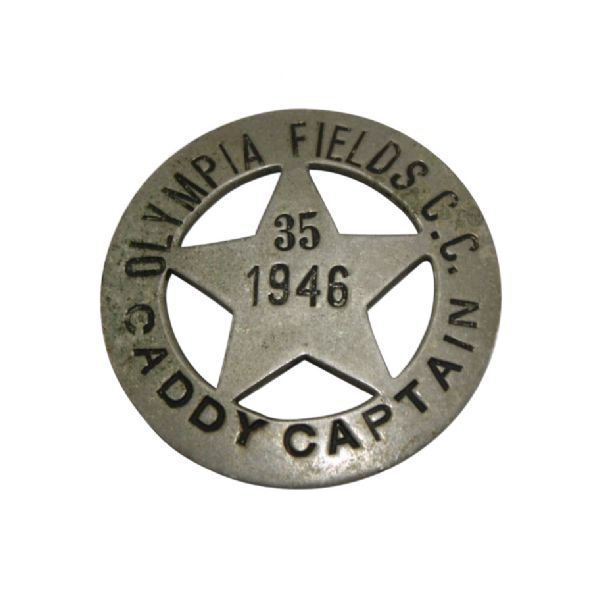 1946 Caddy Captain Badge - Olympia Fields #35-Chicago-Site 1927,2003  U.S. Opens