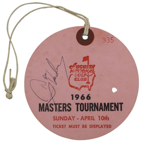 1966 Masters Sunday Ticket Signed by Doug Sanders-JSA COA-Nicklaus' 3rd Masters