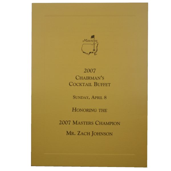 2007 Chairman's Cocktail Buffet Invitation to Honor Zach Johnson