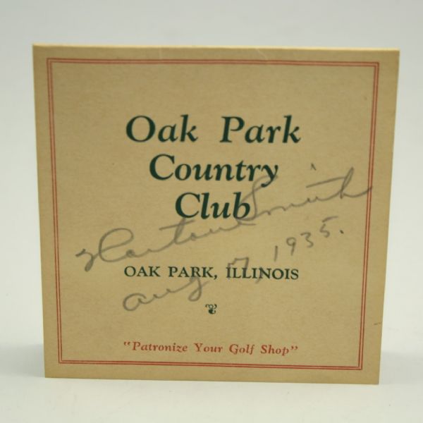 Horton Smith (Masters Champ 1934 & 36) Signed and Dated 1935 Oak Park Scorecard