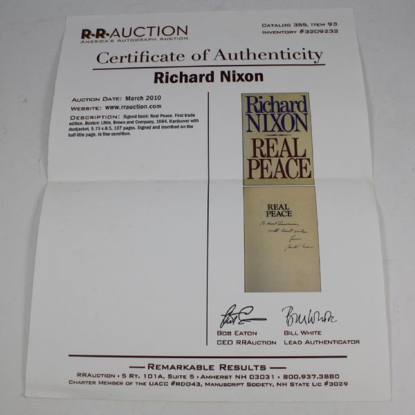 Richard Nixon Signed Book 'Real Peace' - 1st Trade Edition - Dust Jacket