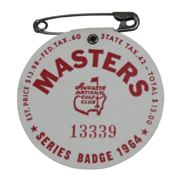 1964 Masters Badge - Arnold Palmer  4th and Final Masters Victory