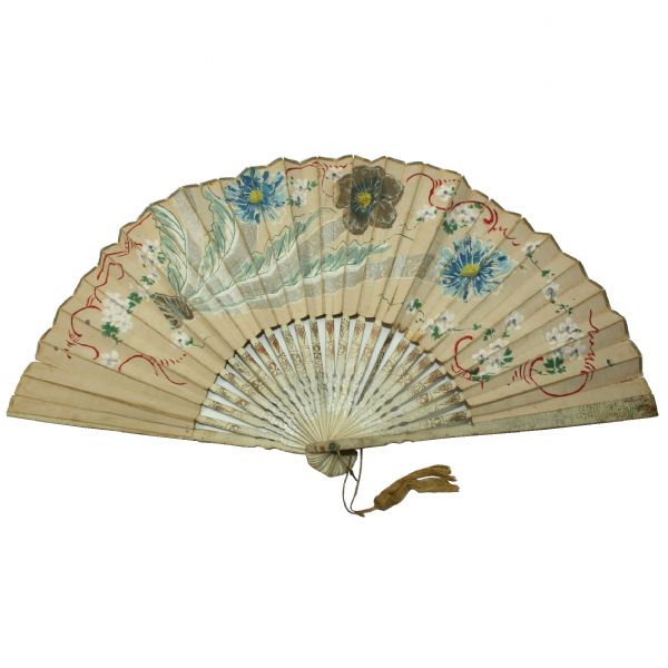 Vintage Art Nouveau Fan with Golf Advertising - Double-Sided