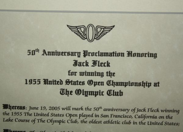 Olympic Club 50th Anniversary Proclamation Honoring Jack Fleck