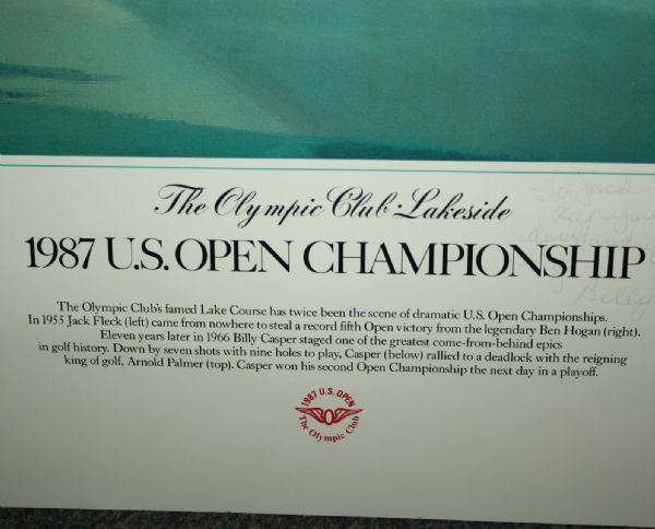 1987 US Open Poster with Inscription to Jack Fleck from Hogan, Palmer, and Casper JSA COA