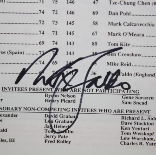 Nick Faldo Signed Masters 1989 Sunday Pairing Sheet JSA COA