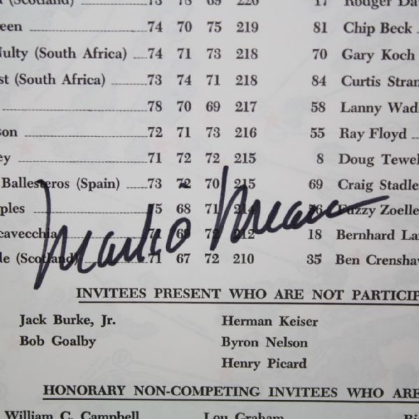 Mark O'Meara Signed Masters 1988 Sunday Pairing Sheet JSA COA