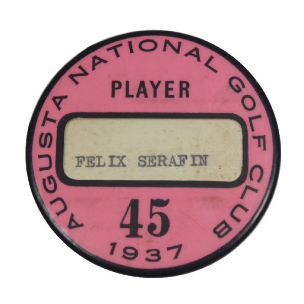1937 Masters Contestant Badge - Felix Serafin - Nelson's First Major Victory