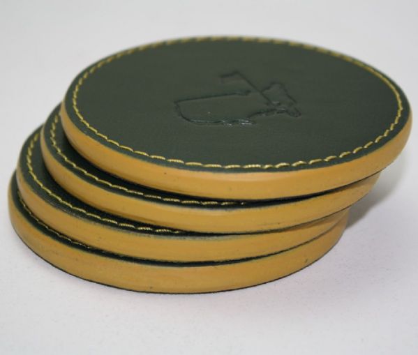 Masters Green and Yellow Genuine Leather Coasters