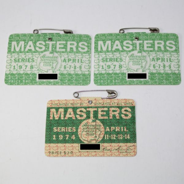 Lot of Three Masters Badges - 1974 and 1978(x2)