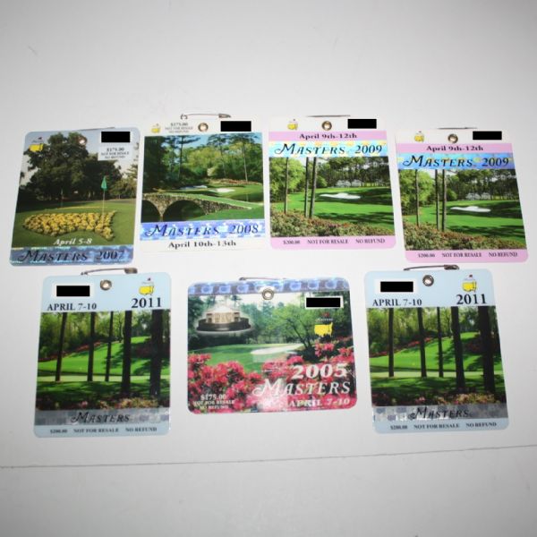 Lot of Seven Masters Badges - 2005, 2007-2008, 2009(x2) and 2011(x2)