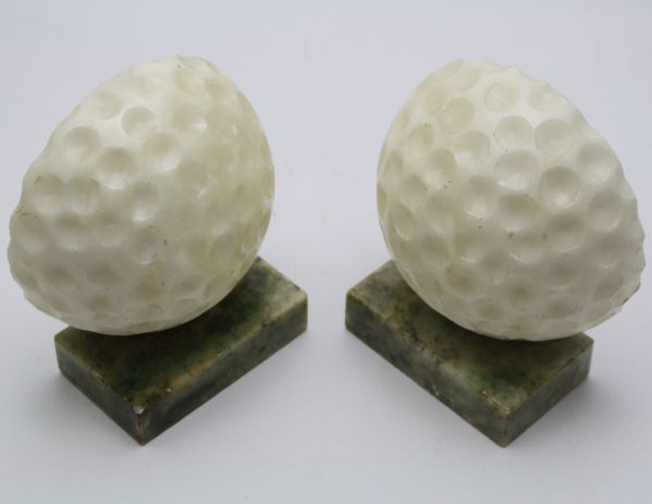 Vintage Golf Ball Bookends - Alabaster