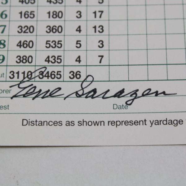 Gene Sarazen Signed Augusta National Scorecard - Mint JSA COA