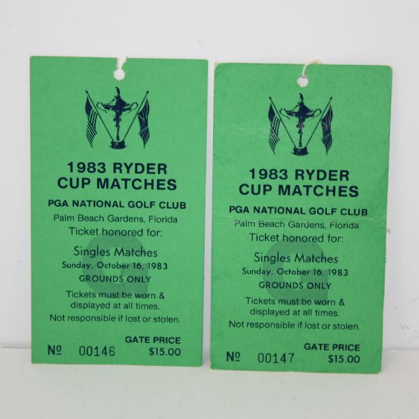 1983 Ryder Cup Program With 2 Final Round Tickets and 2 Single Matches Pairing Sheets