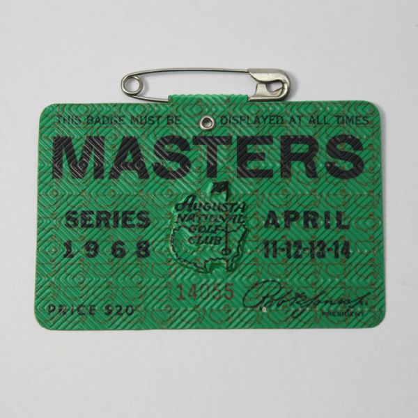 1968 Masters Badge - Bob Goalby Winner
