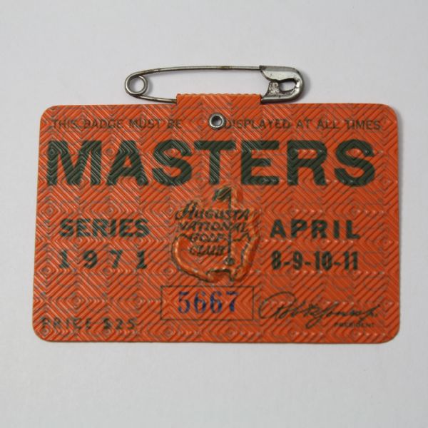 1971 Masters Tournament Badge - Charles Coody Winner