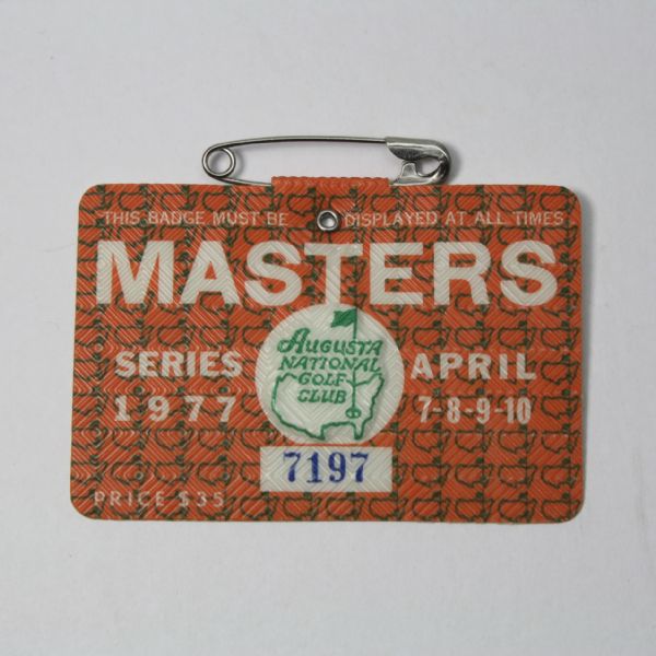 1977 Masters Tournament Badge - Watson's First Masters Win