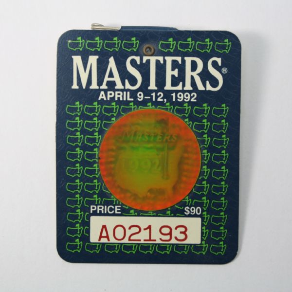 1992 Masters Tournament Badge - Fred Couples Winner