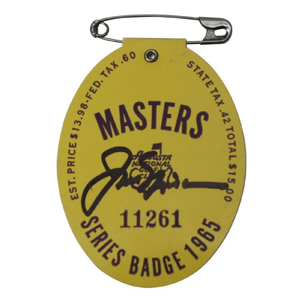 Jack Nicklaus Signed 1965 Masters Badge JSA COA