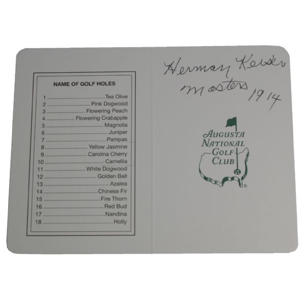Herman Keiser Autographed Augusta National Scorecard with Year of Birth Inscription JSA COA