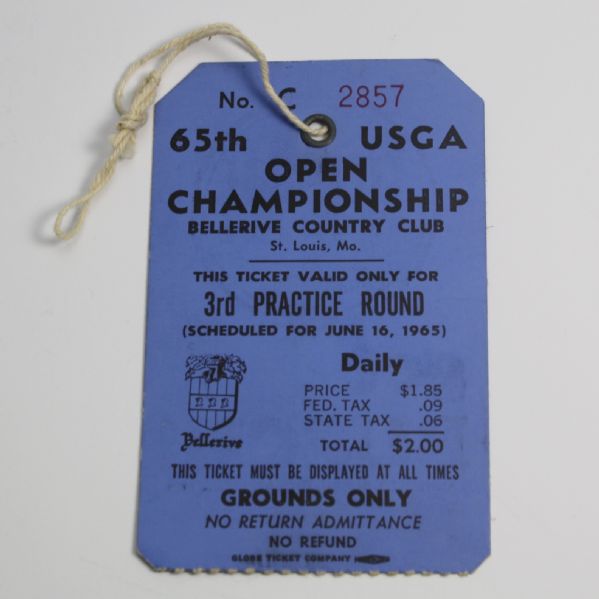 1965 US Open Third Practice Round Ticket - Garry Player Winner