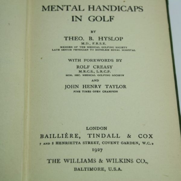 'Mental Handicaps in Golf' by Theo B. Hyslop