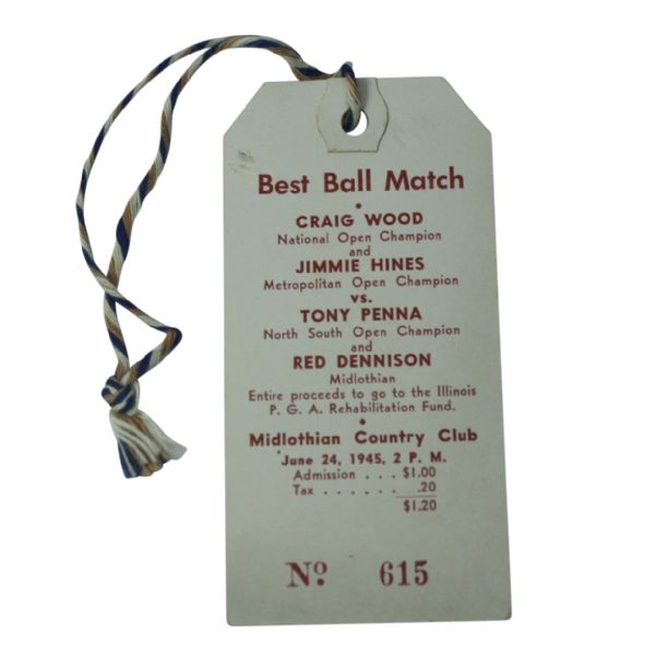 1945 Best Ball Match Ticket - Craig Wood and Toney Penna